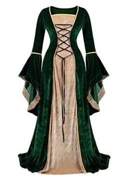 Jutrisujo Mittelalter Kleidung Damen samtkleid lang samt Kleid Renaissance viktorianischen kostüm maxikleid Vintage Retro trompetenärmel Grün M von Jutrisujo