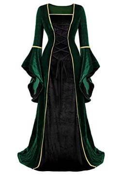 Jutrisujo Mittelalter Kleidung Damen samtkleid lang samt Kleid Renaissance viktorianischen maxikleid Vintage Retro trompetenärmel kostüm Grau Schwarz 3XL von Jutrisujo