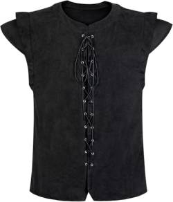 Jutrisujo Mittelalter Kleidung Herren Renaissance Weste Pirat Kostüm Gothic Mantel Steampunk Cosplay Top mit Schnürung Oktoberfest Schwarz XL von Jutrisujo