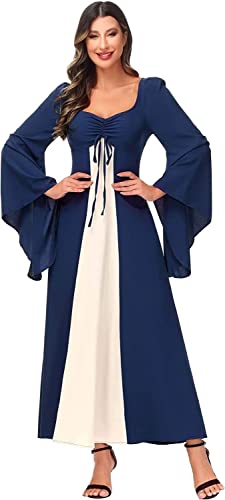Jutrisujo Mittelalter Kleidung Kleid Damen Mittelalterliche Kleid mit Trompetenärmel Mittelalter Party Kostüm Maxikleid Hexenkostüm Blau 2XL von Jutrisujo