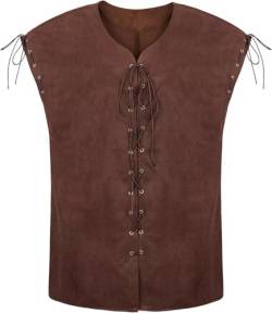 Jutrisujo Renaissance Herren Weste Mittelalter Ärmellos Kostüm Gothic Piraten Weste für Oktoberfest Outfit Karneval Kaffee 2XL von Jutrisujo