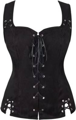 Jutrisujo Renaissance Weste Damen Pirat Mittelalter Kleidung Kostüm Gothic Mantel Steampunk Cosplay Top mit Schnürung Oktoberfest Schwarz S von Jutrisujo