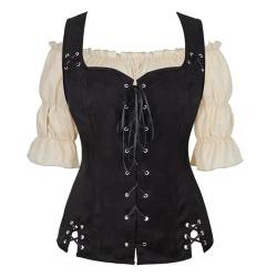 Jutrisujo Renaissance Weste mit Bluse Set Damen Pirat Mittelalter Kleidung Kostüm Gothic Mantel Steampunk Cosplay Top Halloween Schwarz M von Jutrisujo