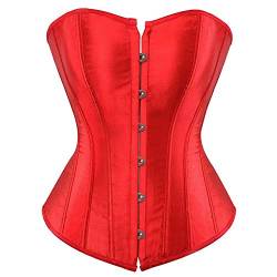 Jutrisujo Rot Korsett Damen Top Corset Corsage Vollbrust Bluse Gothic Satin Burlesque Vintage Frauen Red L von Jutrisujo