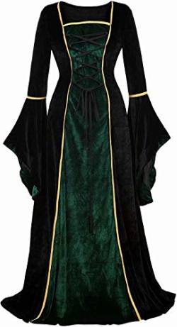 Jutrisujo Schwarz Mittelalter Kleidung Damen samtkleid lang samt Kleid Renaissance viktorianischen kostüm maxikleid Vintage Retro trompetenärmel Grau XS von Jutrisujo