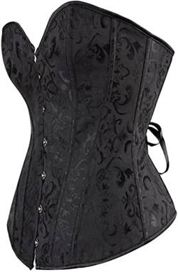 Jutrisujo Schwarzes Korsett Damen Corsage Vollbrust Corset Black Bustier Top Elegant Vintage Gothic Bluse 7XL von Jutrisujo