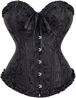 Jutrisujo Schwarzes Korsett Damen Corset Top Korsage Brokat Satin Corsage Corsagentop Vintage Burlesque Gothic übergröße 2XL von Jutrisujo