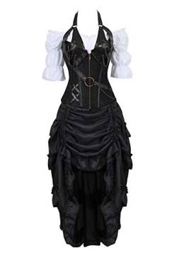 Jutrisujo Steampunk Korsett Kleid 3 Set Corset Dress Rock Bluse Top Corsage Pirat Schwarz 4XL von Jutrisujo