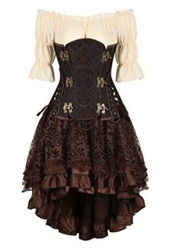 Jutrisujo Steampunk Korsett Kleid Top 3 Set Corsage Corset Dress Korsettkleid Damen Korsage Gothic Piraten Frauen Braun M von Jutrisujo