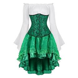 Jutrisujo Underbust Korsett Kleid Set Corset Dress Damen Korsagenkleid Corsage Kostüm mit Spitzenrock und Bluse für Karneval Fasching Pirate Grün 4XL von Jutrisujo