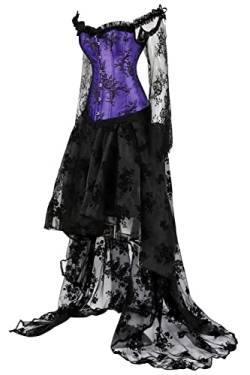 Violett Korsett Kleid Set Corsage Corset Dress Damen Gothic Taille Lang Rock Hauch Bluse Elegant Frauen 3XL von Jutrisujo