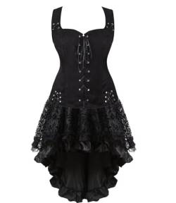 Jutrisujo Wikinger Kleidung Damen Pirat Kostüm Renaissance Weste Bluse Set Mittelalter Kleid Gothic Steampunk Cosplay Top Schnürung Oktoberfest Schwarz Weiß 2XL von Jutrisujo