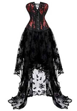 Jutrisujo gothic korsett kleid corsage bustier stickerei damen spitze asymmetrisch rock corsagenkleid Schwarz L von Jutrisujo