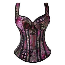 Jutrisujo korsett bustier damen vollbrust corsage mit strapse träger blumen spitze viktorianisch Halloween günstig Violett 6XL von Jutrisujo