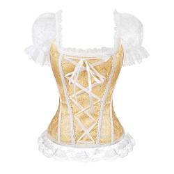 Jutrisujo korsett vollbrust corset bustier vintage corsage mit träger spitze blumen Ärmel damen top halloween viktorianisch Gelb m von Jutrisujo