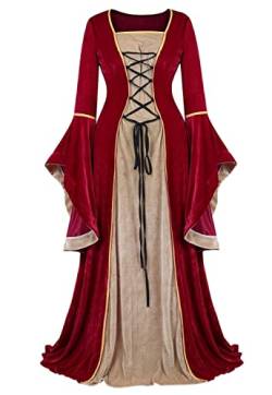 Jutrisujo samtkleid Kleid Mittelalter Kleidung Damen lang samt Renaissance maxikleid Vintage Retro trompetenärmel viktorianischen kostüm Weinrot XS von Jutrisujo