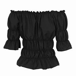 Mittelalter Kleidung Bluse Damen Kostüm Gothic T-Shirt Tops Sommer elegant sexy Vintage RETR Halloween Cosplay schwarz 3XL von Jutrisujo