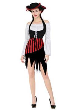 Piraten kostüm Pirat Damen sexy piratenkostüm Frauen Wikinger Karneval Halloween Kopftuch Oberteil röcke gürtel Weste rot M von Jutrisujo