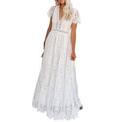 Jywmsc Damen Boho Kleider Sommerkleider Lang Blumenkleid Maxikleid Kurzarm V-Ausschnitt Strandkleid Böhmisch Kleid von Jywmsc