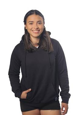 K-BRIGHT Damen Hoodie Premium Kapuzenpullover Pullover Nachhaltig Bio Baumwolle Freizeit Basic Hoodie Essential Pulli Frauen Vegan GOTS (Schwarz) (L) von K-BRIGHT