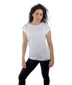 K-BRIGHT Damen T-Shirt Kurzarm Basic Nachhaltig Bio Baumwolle Freizeit T-Shirt Essential Shirt Gym Fledermaus Loose Vegan GOTS (Weiß) (S) von K-BRIGHT