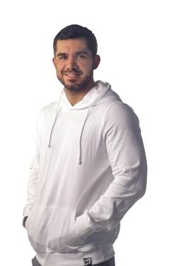 K-BRIGHT Herren Hoodie Premium Kapuzenpullover Pullover Nachhaltig Bio Baumwolle Freizeit Basic Hoodie Essential Pulli Männer Vegan GOTS (Weiß) (L) von K-BRIGHT