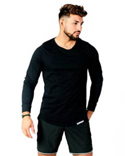 K-BRIGHT Herren Langarmshirt Basic Shirt Langarm Nachhaltig Bio Baumwolle Sport Shirt Gym Shirt Longsleeve Herren Vegan GOTS (Schwarz, S) von K-BRIGHT