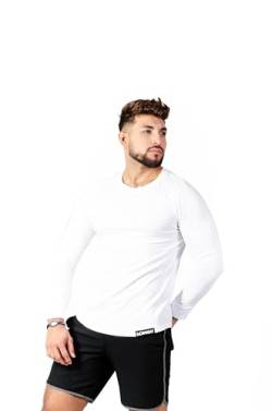 K-BRIGHT Herren Langarmshirt Basic Shirt Langarm Nachhaltig Bio Baumwolle Sport Shirt Gym Shirt Longsleeve Herren Vegan GOTS (Weiß, XL) von K-BRIGHT