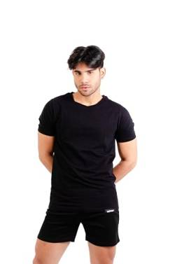 K-BRIGHT Herren T-Shirt Kurzarm Basic Nachhaltig Bio Baumwolle Freizeit T-Shirt Essential Shirt Gym Shirt Basic Tshirt Herren Vegan GOTS (Schwarz) (M) von K-BRIGHT