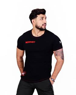 K-BRIGHT Herren T-Shirt Kurzarm Nachhaltig Premium Bio Baumwolle Slim Fit T-Shirt Sport Shirt Gym Shirt Tshirt Herren Vegan GOTS (Schwarz/Rot) (M) von K-BRIGHT