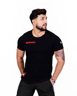 K-BRIGHT Herren T-Shirt Kurzarm Nachhaltig Premium Bio Baumwolle Slim Fit T-Shirt Sport Shirt Gym Shirt Tshirt Herren Vegan GOTS (Schwarz/Rot) (S) von K-BRIGHT