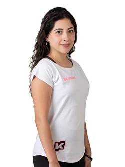 K-BRIGHT T-Shirt Damen Kurzarm Nachhaltig Premium Bio Baumwolle Damen Oberteil Sommer Sportshirt Funktionsshirt Tshirt Damen Vegan GOTS (Weiß/Pink, L) von K-BRIGHT