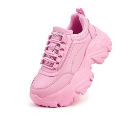 K KIP WOK Chunky Sneakers für Frauen Mode Plattform Weiß Leder Casual Dad Schuhe Bequeme Keil Walking Sport Sneakers, Pink, 42 EU von K KIP WOK