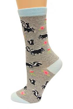 K. Bell Socks Damen Lustige und niedliche Crew Tiermotiven Lässige Socke, Stinktiere (Grau), Medium von K. Bell Socks