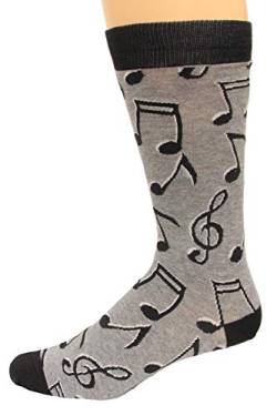 K. Bell Socks Herren Lustige Musik und Instrumente, 1 Paar Lässige Socken, Musiknoten (Charcoal Heather), 5-12 von K. Bell Socks