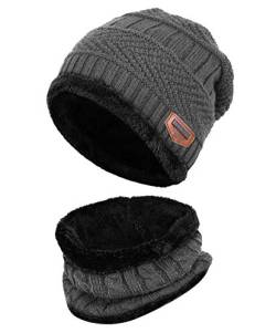 K.tchard Kinder Wintermütze Beanie Hut mit Schal Set Slouchy Strickmütze Warme Knit Skull Cap Fleecefutter Hat 2-8 Jahre von K.tchard