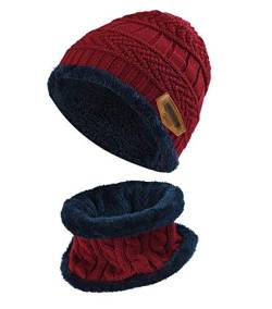 K.tchard Kinder Wintermütze Beanie Hut mit Schal Set Slouchy Strickmütze Warme Knit Skull Cap Fleecefutter Hat 2-8 Jahre von K.tchard