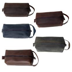 KAAL Crazy Horse Kulturbeutel aus echtem Leder, Kulturbeutel für Männer, Dopp Kit für Männer, Kulturbeutel für Frauen, Reise-Kultur-Organizer, Dopp Kit, Rasiertasche für Zubehör, Hellbraun, Large, von KAAL