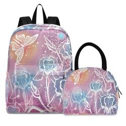 Aquarell Gänseblümchen Schmetterling Büchertasche Lunchpaket Set Schulter Rucksacks Bookbag Kinderrucksack Isolierte Lunchbox-Tasche für Mädchen Jungs von KAAVIYO