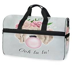 Blase Blumen Hund Süß Sporttasche Badetasche mit Schuhfach Reisetaschen Handtasche für Reisen Frauen Mädchen Männer von KAAVIYO