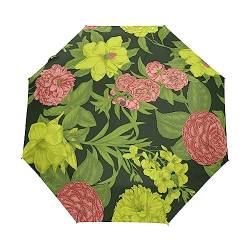 Blume Retro Glänzend Floral Regenschirm Taschenschirm Auf-Zu Automatik Schirme Winddicht Leicht Kompakt UV-Schutz Reise Schirm für Jungen Mädchen Strand Frauen von KAAVIYO