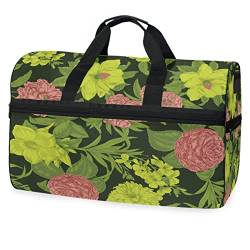 Blume Retro Glänzend Floral Sporttasche Badetasche mit Schuhfach Reisetaschen Handtasche für Reisen Frauen Mädchen Männer von KAAVIYO