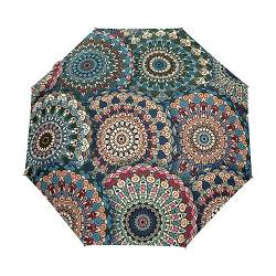Blumen Ethnische Kunst Schön Regenschirm Taschenschirm Auf-Zu Automatik Schirme Winddicht Leicht Kompakt UV-Schutz Reise Schirm für Jungen Mädchen Strand Frauen von KAAVIYO