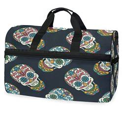 Blumenskelettschädelkunst Sporttasche Badetasche mit Schuhfach Reisetaschen Handtasche für Reisen Frauen Mädchen Männer von KAAVIYO