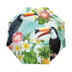 Blumenvogel Papagei Tukan Regenschirm Taschenschirm Auf-Zu Automatik Schirme Winddicht Leicht Kompakt UV-Schutz Reise Schirm für Jungen Mädchen Strand Frauen von KAAVIYO