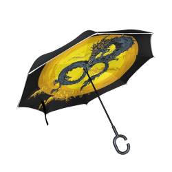 Böser Drache Sonne Japanisch Invertierter Regenschirm UV-Schutz Winddichter Umbrella Invertiert Schirm Kompakt Umkehren Schirme für Auto Jungen Mädchen Reise Strand Frauen von KAAVIYO