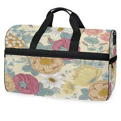 Bunte Blume Retro Floral Sporttasche Badetasche mit Schuhfach Reisetaschen Handtasche für Reisen Frauen Mädchen Männer von KAAVIYO