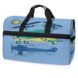Cartoon Flugzeug Oldtimer Segelflugzeug Sporttasche Badetasche mit Schuhfach Reisetaschen Handtasche für Reisen Frauen Mädchen Männer von KAAVIYO