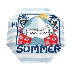 Cooler Streifen Sommerhai Regenschirm Taschenschirm Auf-Zu Automatik Schirme Winddicht Leicht Kompakt UV-Schutz Reise Schirm für Jungen Mädchen Strand Frauen von KAAVIYO