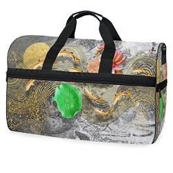Fisch Lotusblatt Goldene Kunst Sporttasche Badetasche mit Schuhfach Reisetaschen Handtasche für Reisen Frauen Mädchen Männer von KAAVIYO